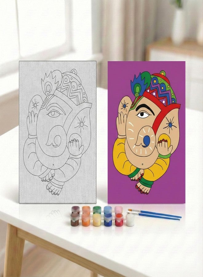 HOBBY INDIA مجموعة لوحة الرسم على القماش من هوبي إنديا للأطفال والكبار | هدية فنية وحرفية يدوية للأولاد والبنات | تصميمات فنية هندية يدوية الصنع جاهزة | ديكور للمنزل، غرفة النوم، غرفة المعيشة والمكتب (12 × 9 بوصة) (إس. غانيسا) - Image 1